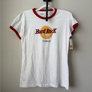 Hard Rock Cafe Dublin White T-Shirt with Red Accents